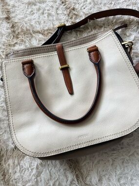 Fossil Cream and Brown Leather Cross Body